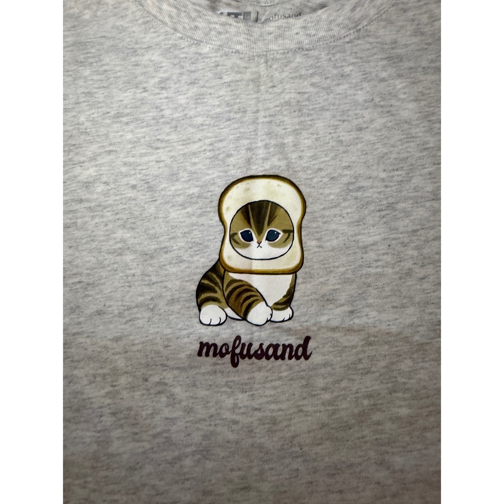 Uniqlo UT mofusand Cat Bread Graphic T-Shirt Gray XL Cotton Short Sleeve
